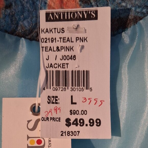 Kaktus Sportswear Women’s Large Floral Jacquard Jacket - Teal/Pink Resort Wear - Picture 8 of 8